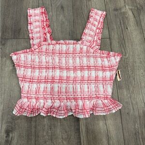 The Impeccable Pig Red and White Plaid Women's Top Cropped Size Medium NWT